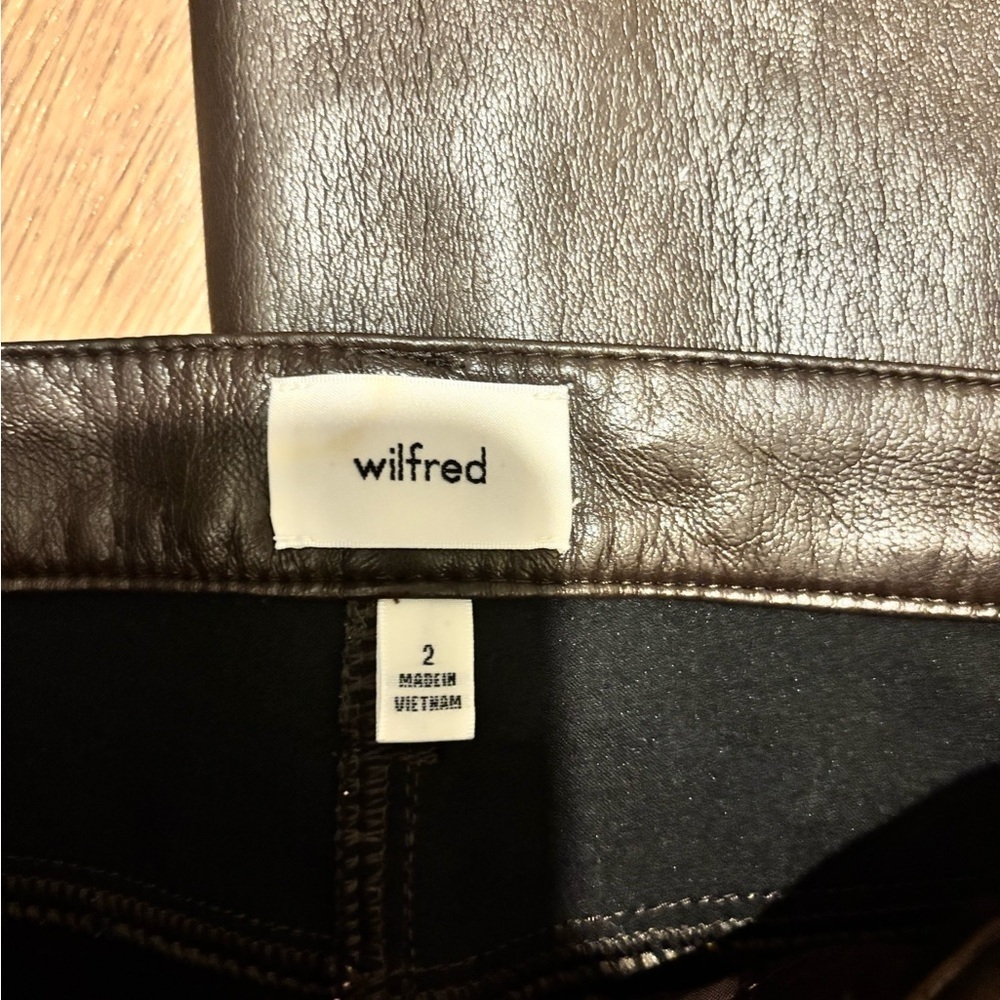 Wilfred Aritzia Brown Flare Wide Leg Leather Pants - Picture 2 of 4